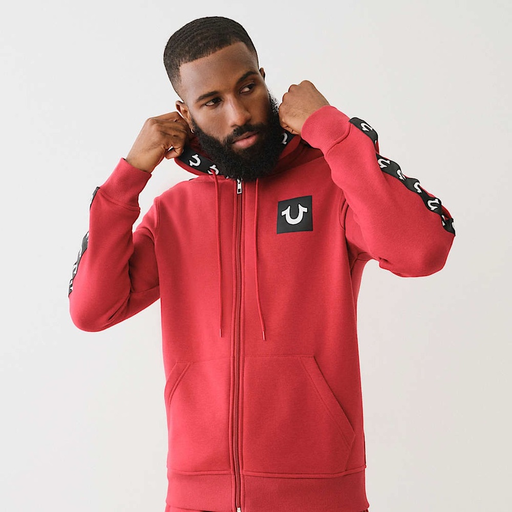 True Religion Red Dahlia HS Taping Zip Hoodie size Medium NWT